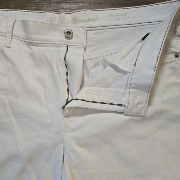 EDDIE BAUER Jeans Women 14 White Boyfriend Denim Cropped Mid Rise Relaxed Picnic - Picture 3 of 9